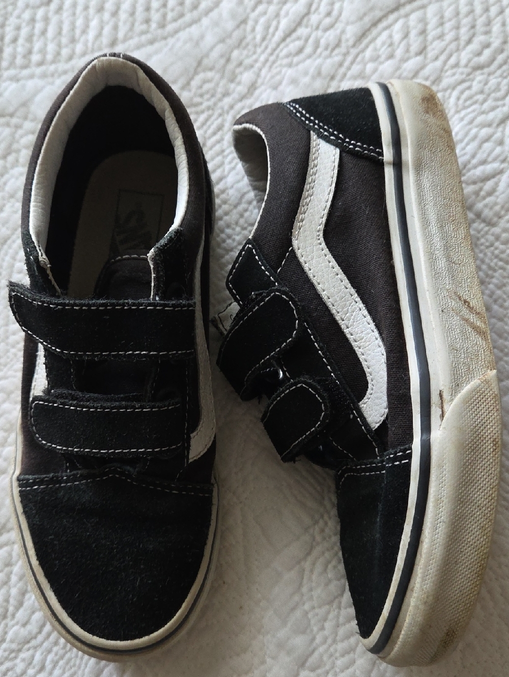 Vans Kids Black and White Velcro Skate Sneakers